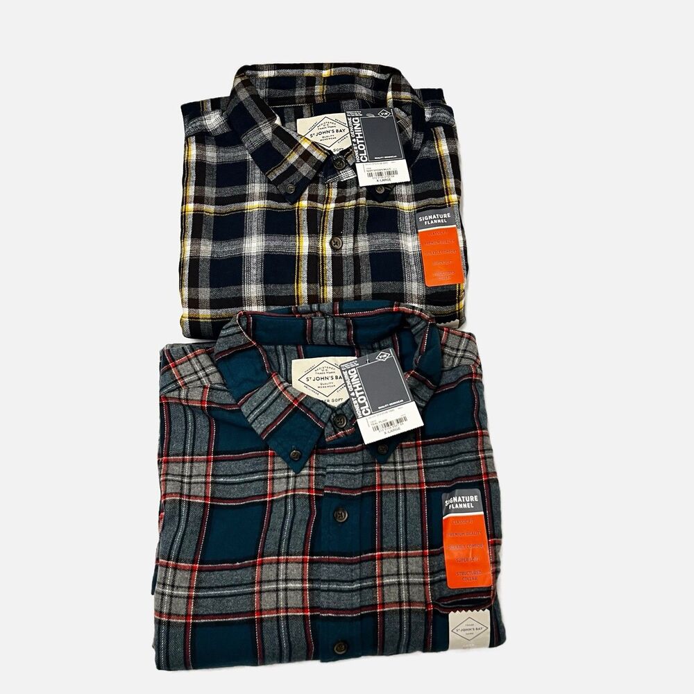 Lot Of 2 St. John’s Bay Blue Plaid Flannel Shirts Size XL NWT